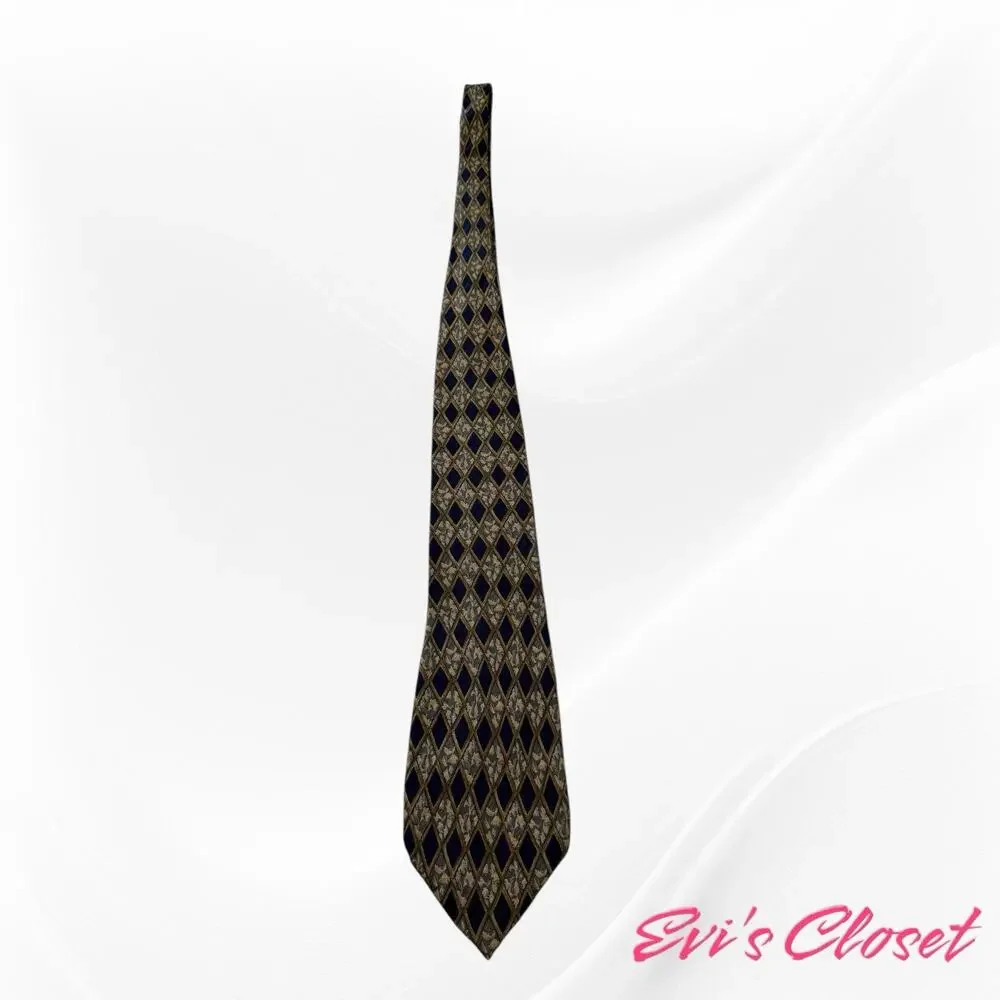 Ermenegildo Zegna Blue Gold Tie 100% Silk Disegno Exclusivo Made In Italy